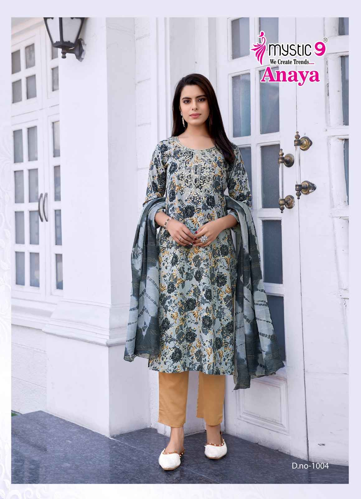 Mystic 9 Anaya Vol 1 Rayon Foil Printed Kurti Bottom With Dupatta Set Wholesale Price ( 8 Pcs Catalog )