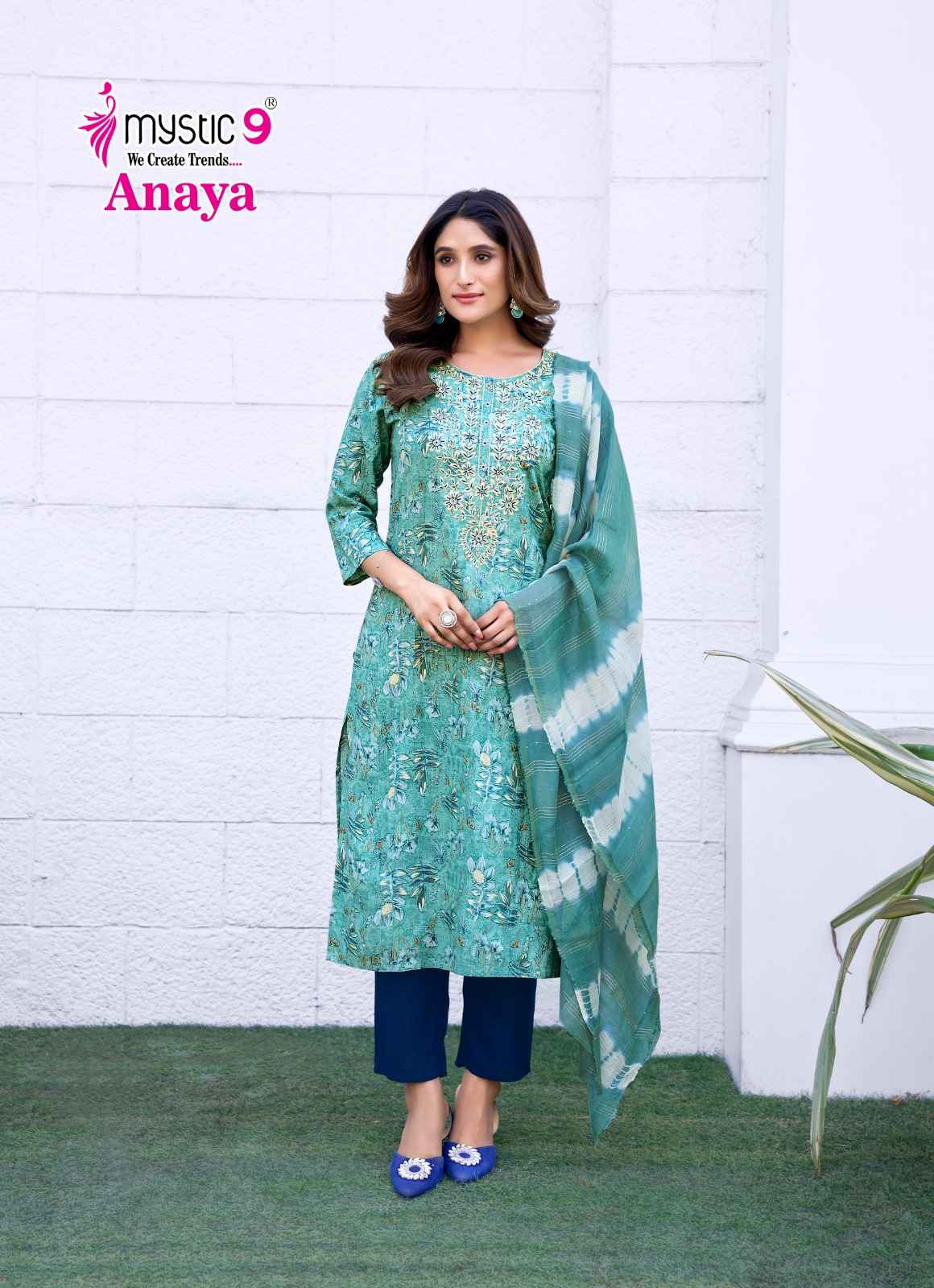 Mystic 9 Anaya Vol 1 Rayon Foil Printed Kurti Bottom With Dupatta Set Wholesale Price ( 8 Pcs Catalog )