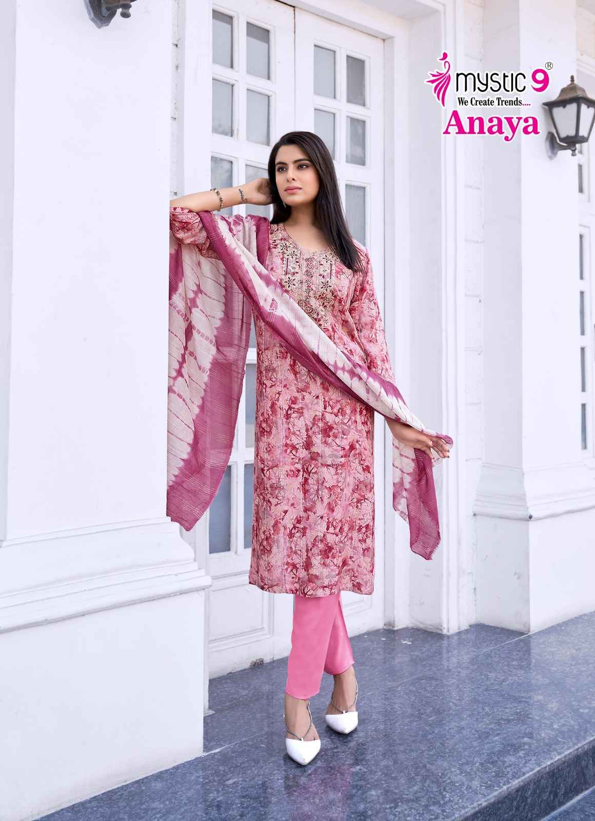 Mystic 9 Anaya Vol 1 Rayon Foil Printed Kurti Bottom With Dupatta Set Wholesale Price ( 8 Pcs Catalog )