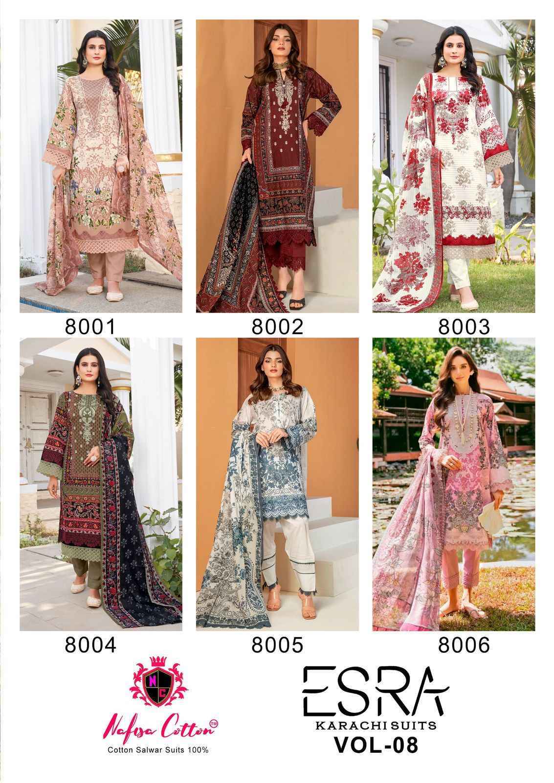 Nafisa Cotton Esra Karachi Vol 8 Cotton Dress Material Wholesale Price ( 6 Pcs Catalog )