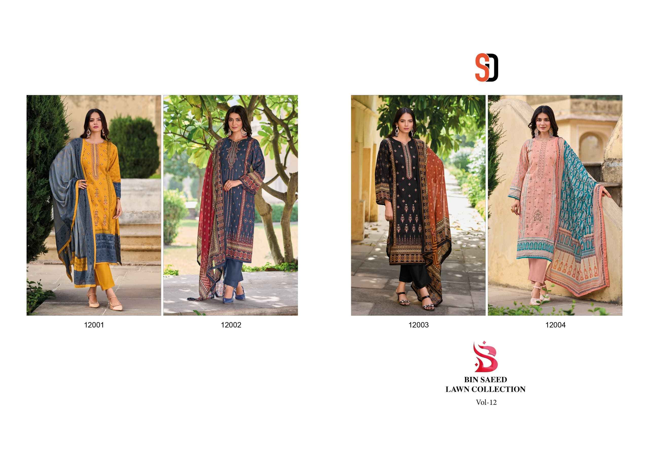 Shraddha Bin Saeed Lawn Collection Vol 12 Pakistani Dress Wholesale Price ( 4 Pcs Catalog )