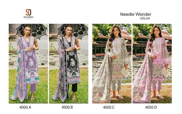 Shraddha Designer Needle Wonder Vol 4 Cotton Dress Material Wholesale Price ( 4 Pcs Catalog )