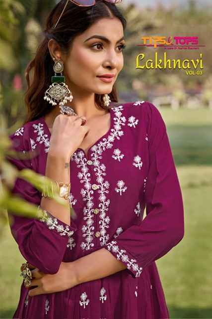 Tips & Tops Lakhnavi Vol 3 Rayon Gown Set Wholesale Price ( 6 Pcs Catalog )