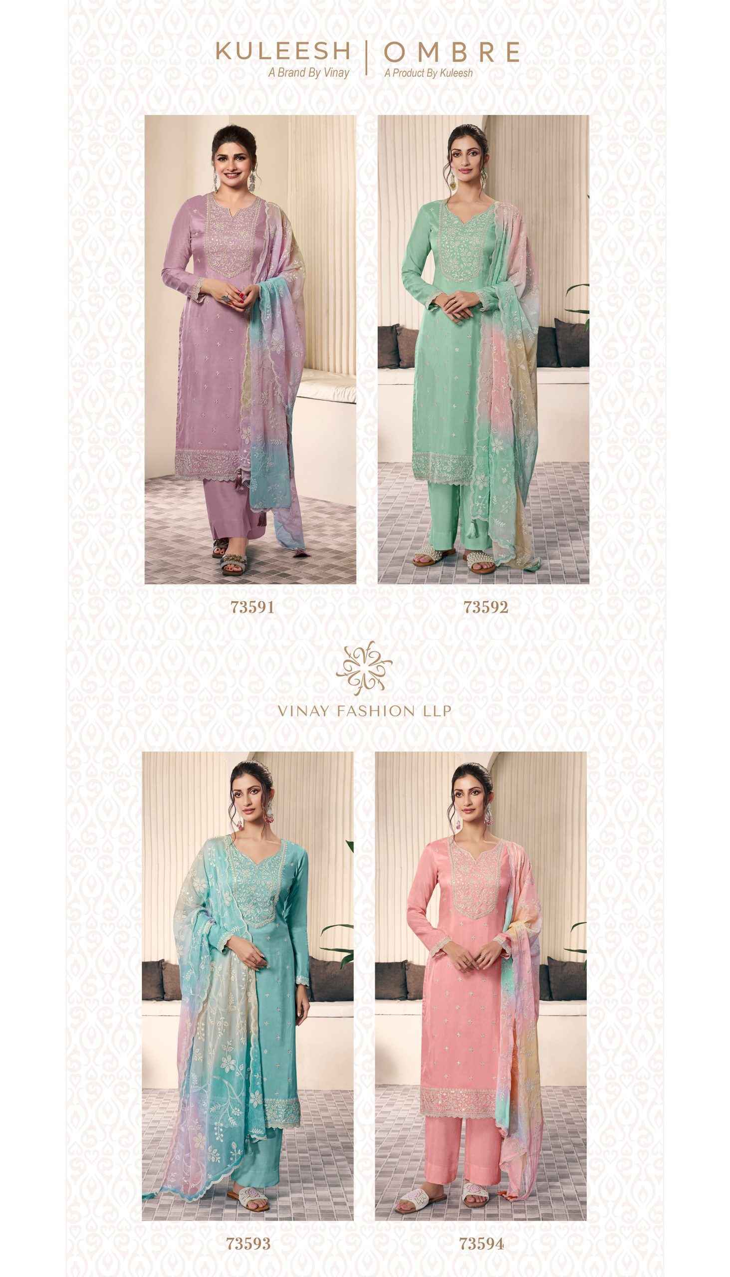 Vinay Kuleesh Ombre Moonga Silk Dress Material Wholesale Price ( 4 Pcs Catalog )