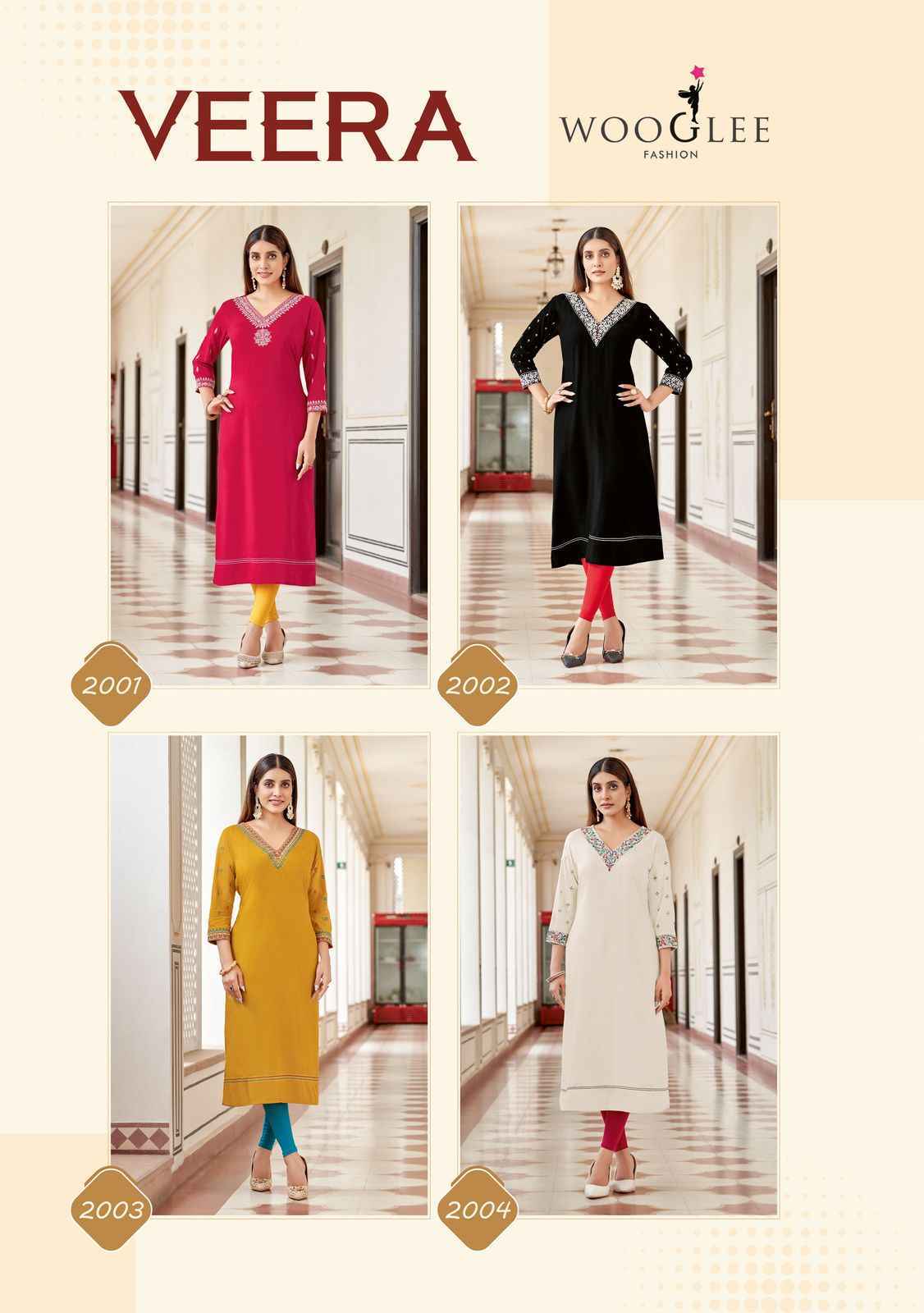 Wooglee Veera Rayon Kurti Set Wholesale Price ( 4 Pcs Catalog )