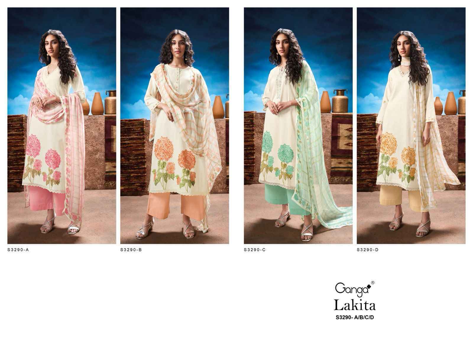 Ganga Lakita 3290 Premium Cotton Dress Material Wholesale Price ( 4 Pcs Catalog )