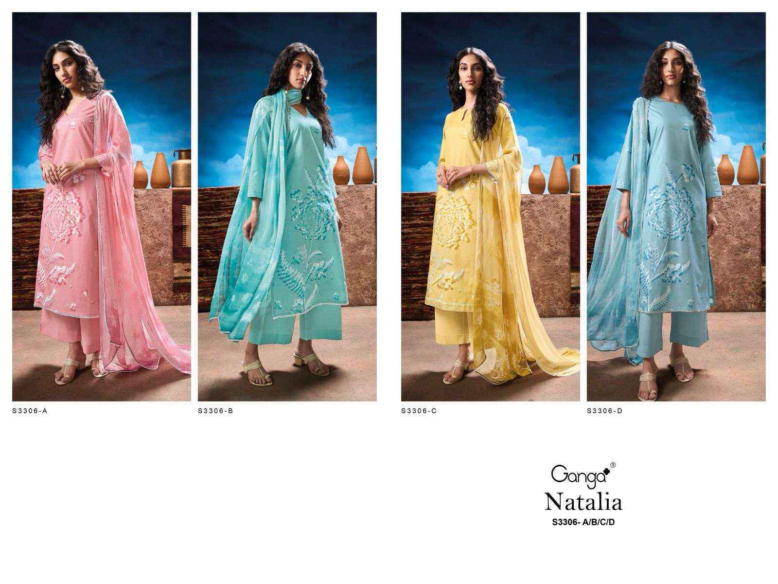 Ganga Natalia 3306 Cotton Dress Material Wholesale Price ( 4 Pcs Catalog )